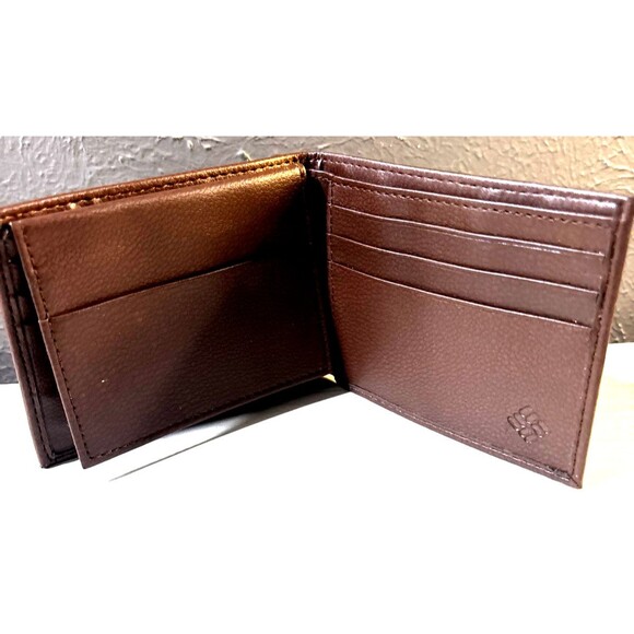 COLUMBIA Men's Genuine Coated Leather BIFOLD Wallet ~ BROWN - Picture 3 of 4